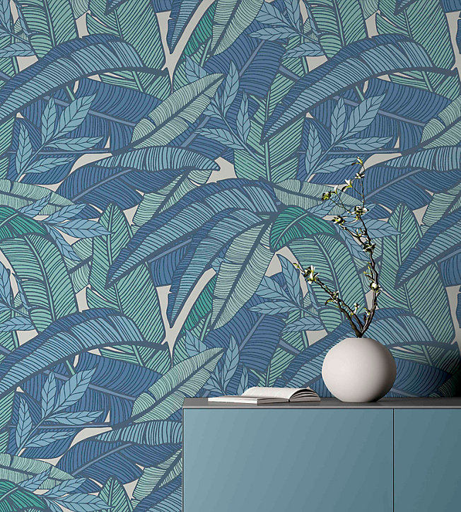 Papier peint intissé Arthouse bananier bleu et vert