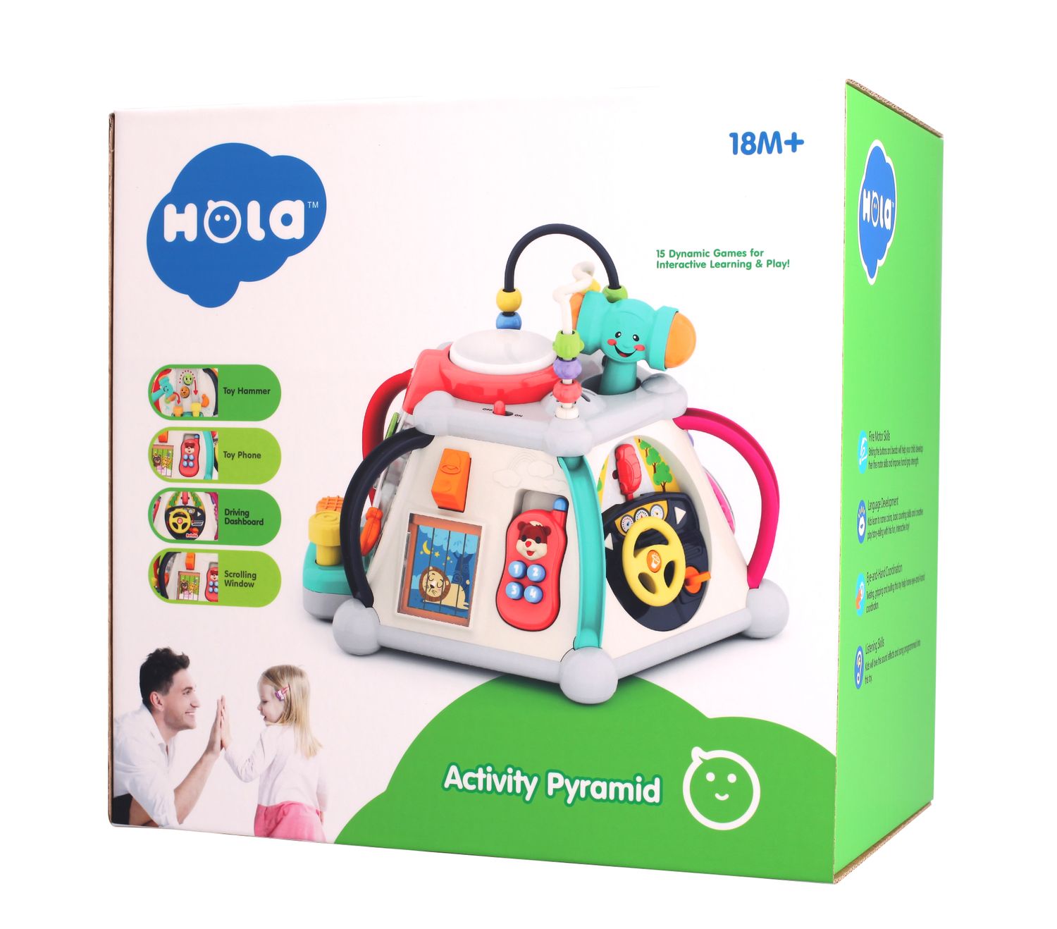Moni Activity Pyramide 806 Musikfunktion Perlenlabyrinth Hammer Lenkrad Telefon bunt
