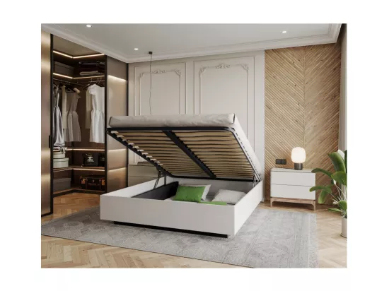 Lit coffre Lima 140 x 190 cm avec sommier à lattes relevable Blanc