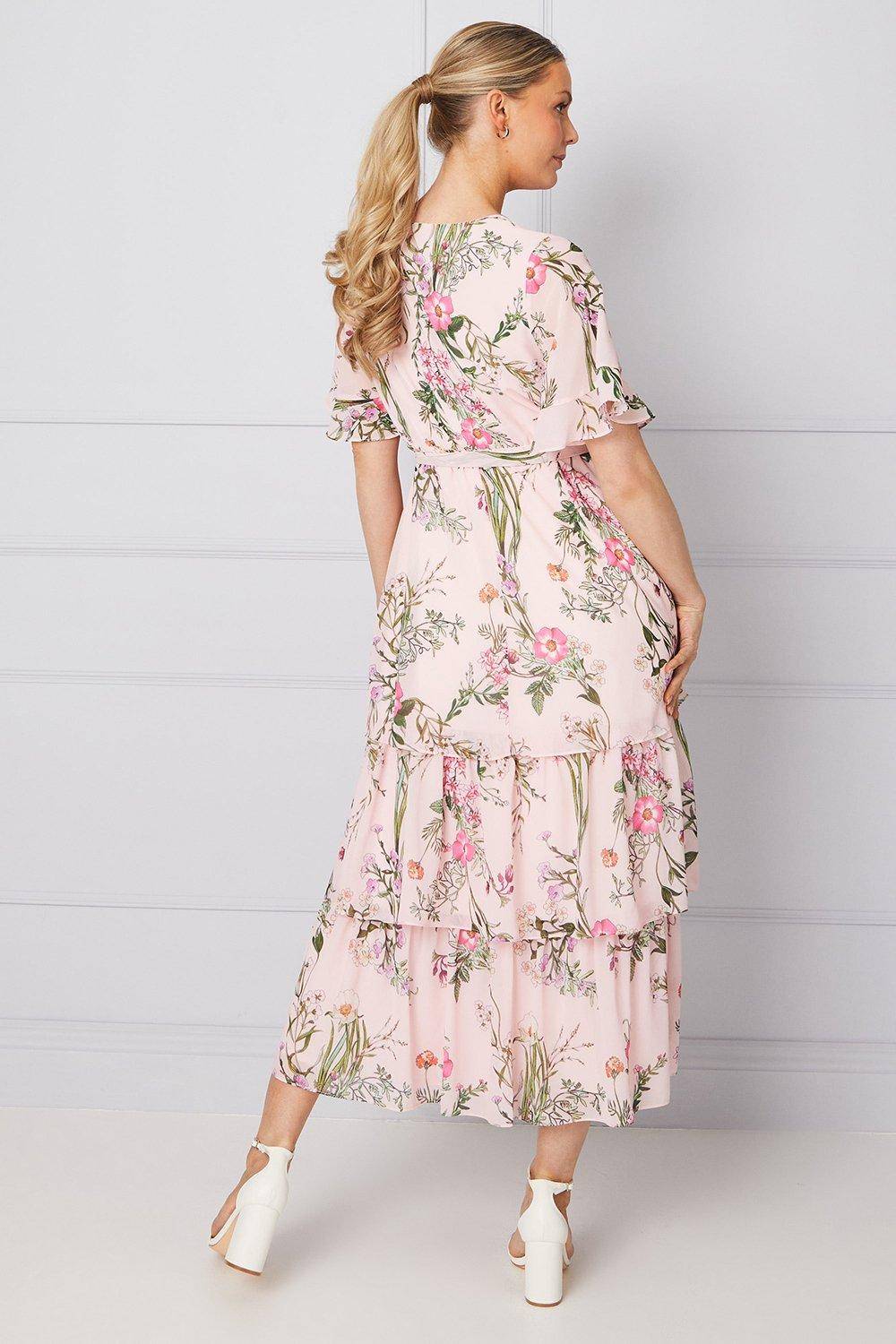 Wallis Robe Midi à Imprimé Floral et Volants pour Toute Occasion