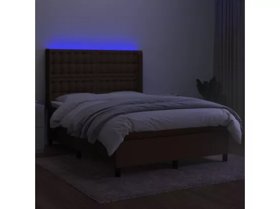 Sommier tapissier matelas et LED Marron foncé 140x190 cm Tissu
