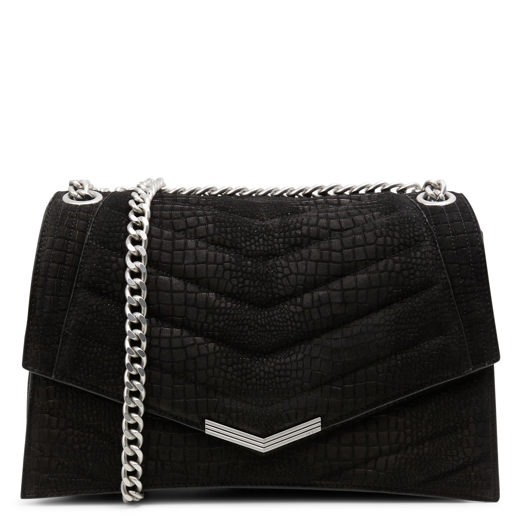 THE ONE - Sac porté épaule en cuir embossé croco | Noir