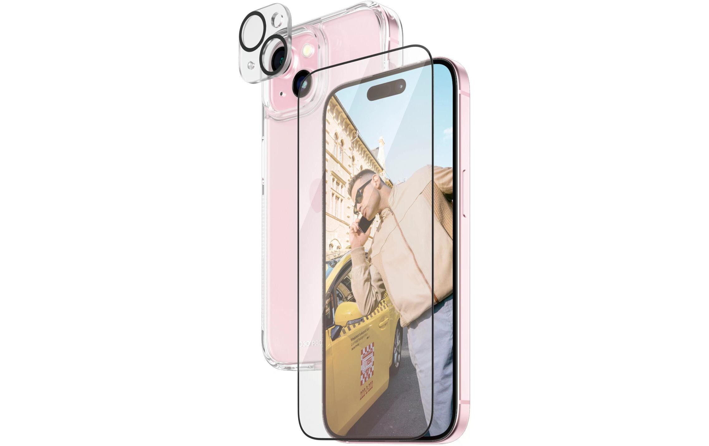 3-in-1 Bundle iPhone 153-in-1 Set mit Bildschirmfolie, Schutzhülle und Kamera-Schutz für das Apple iPhone 15