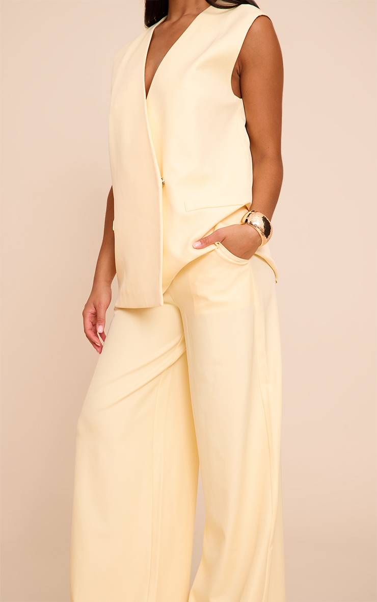 Butter Yellow Pantalon Large Tissé À Jambes Ultra Larges Plissé Taille Mi-haute