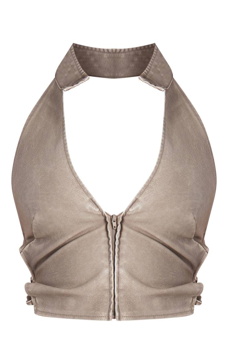 Gris Corset Dos Nu En Synthétiquecuir Avec Fermeture Éclair Devant
