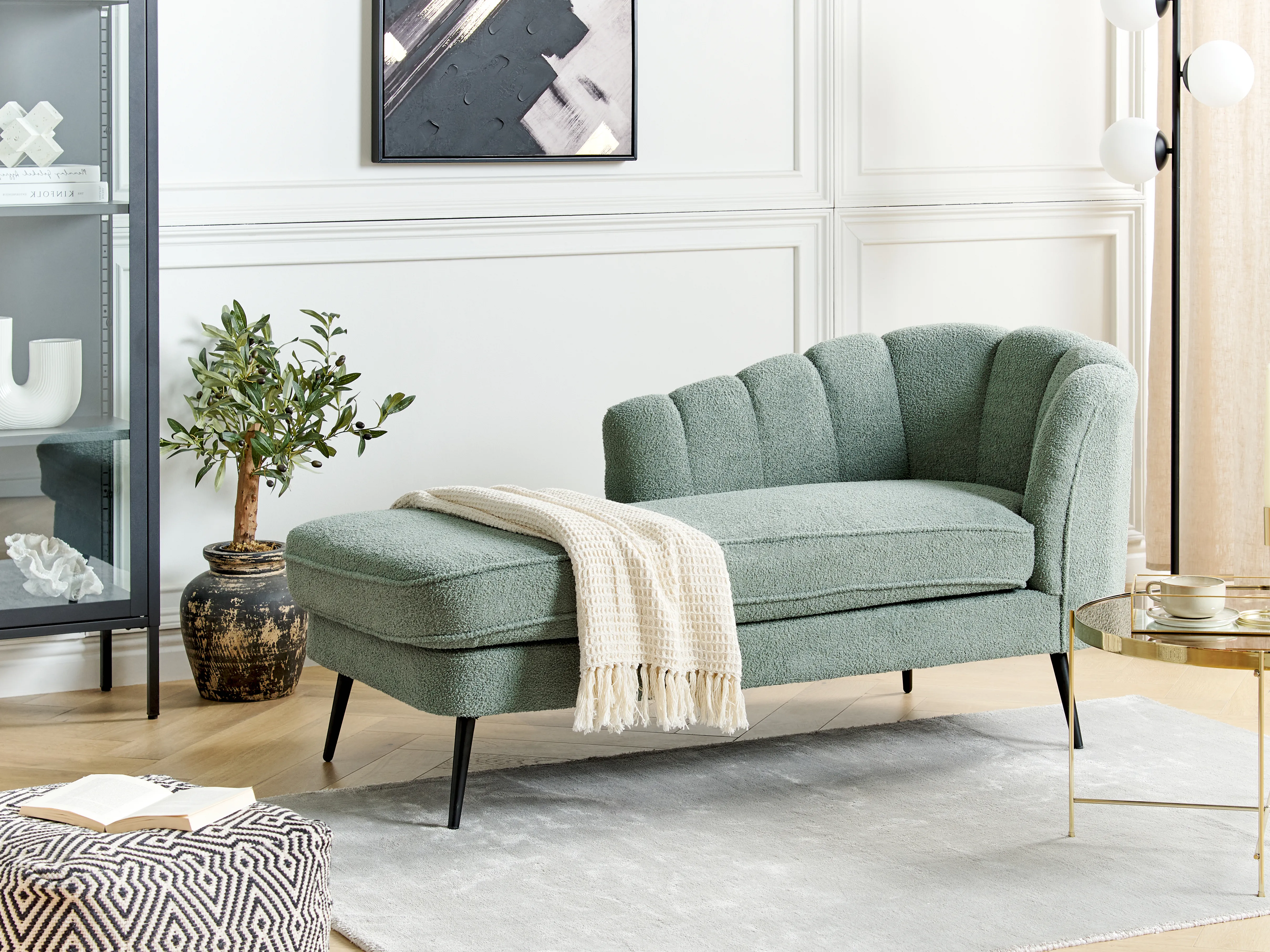 Rechtszijdige chaise longue ALLIER Bouclé Groen