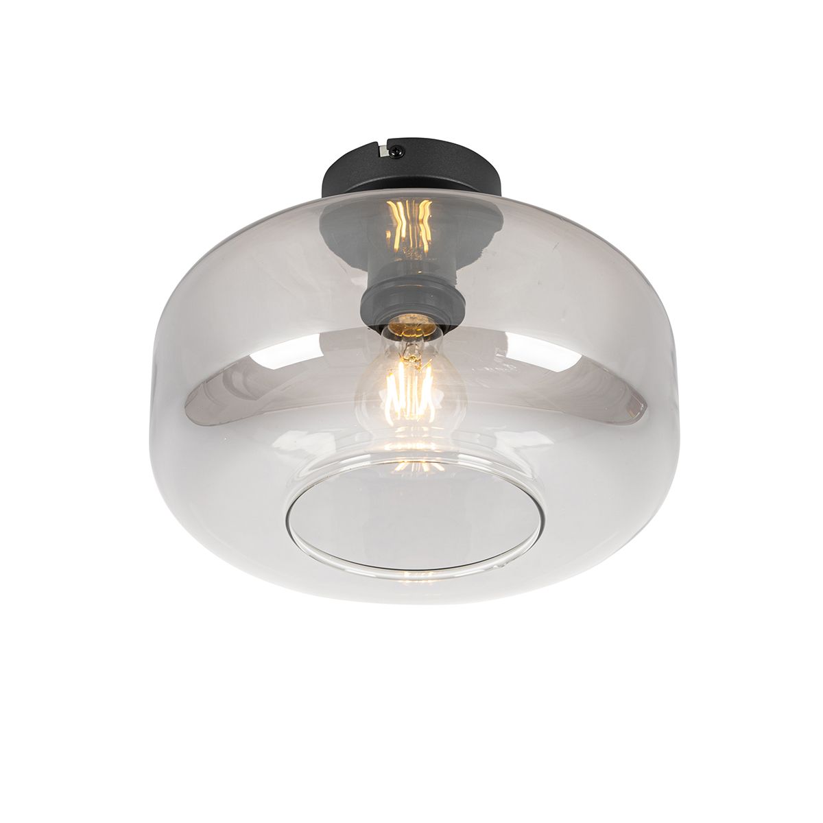 Art deco plafondlamp zwart met smoke glas - Bizle