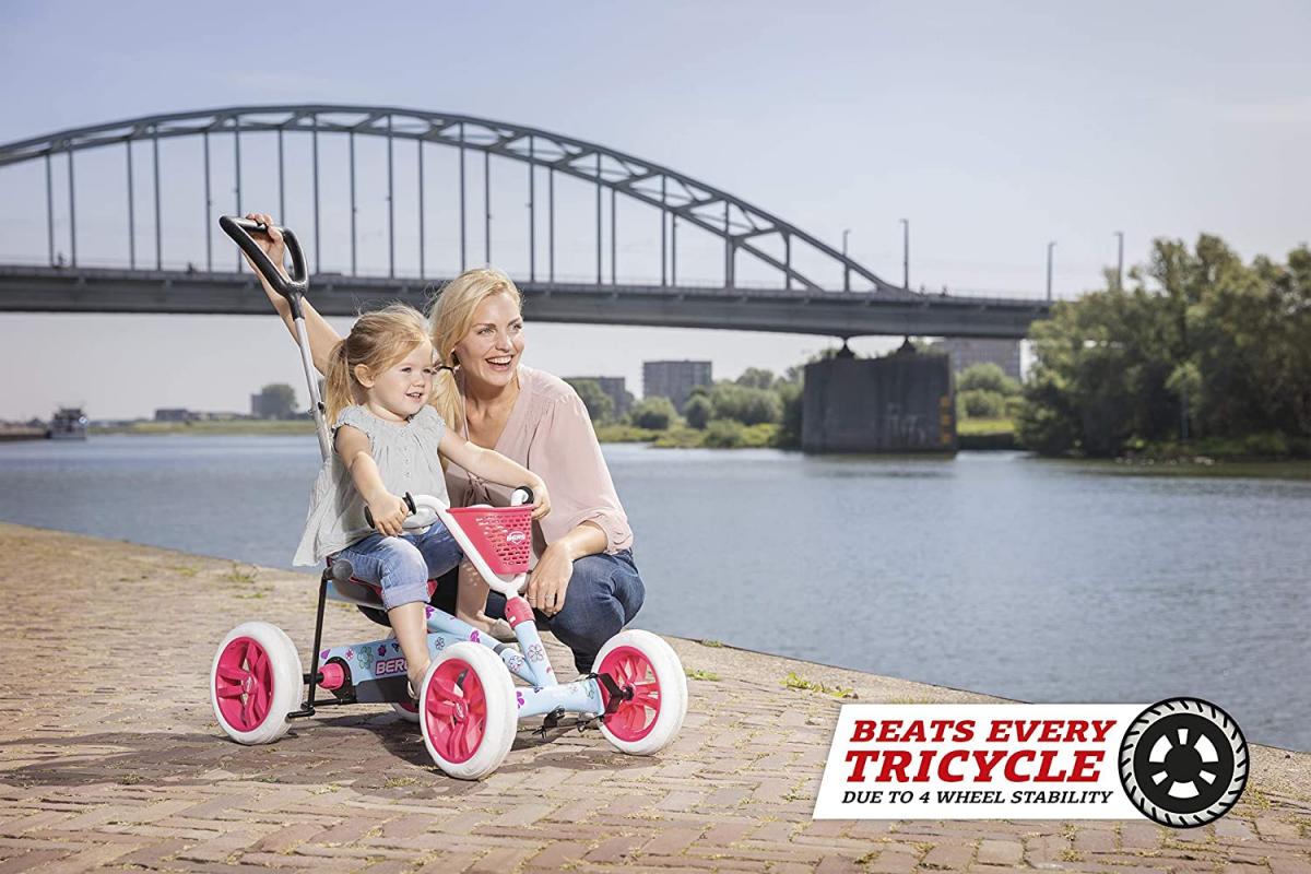 Kart à pédales buzzy bloom 2 en 1 avec barre de poussée