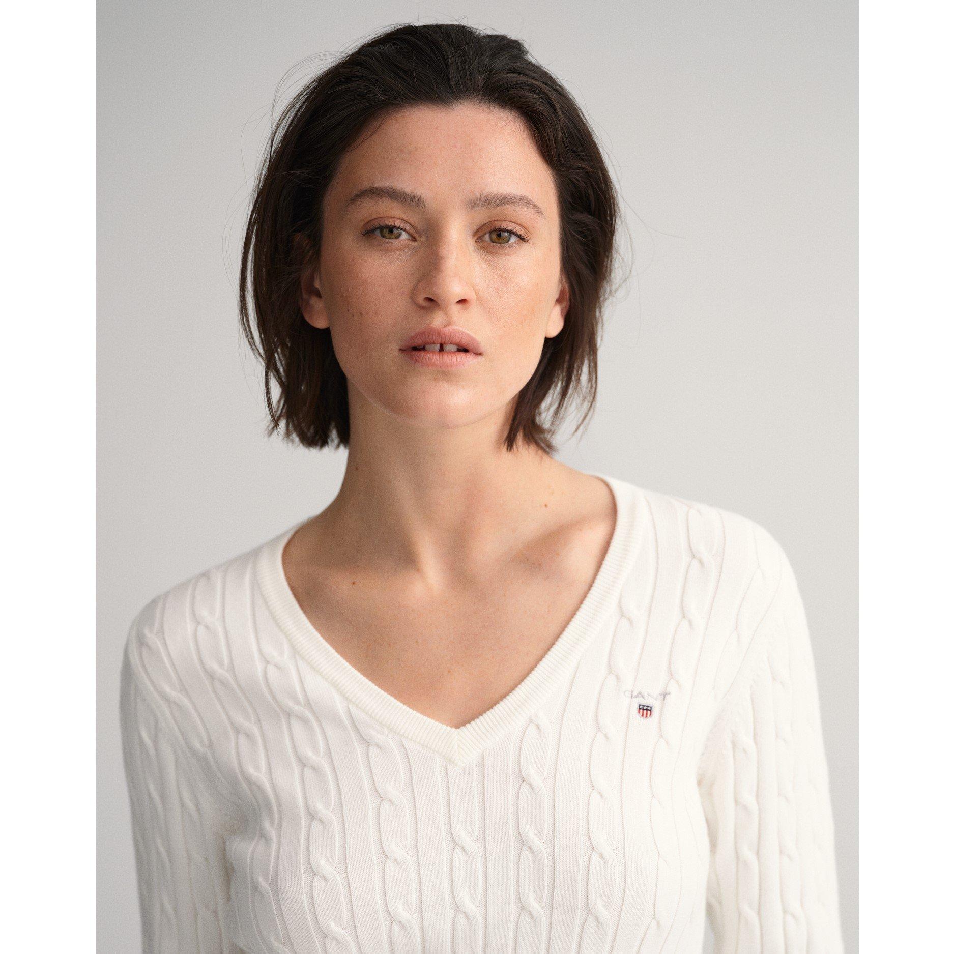 Gant V Neck Cable Knit Jumper Womens