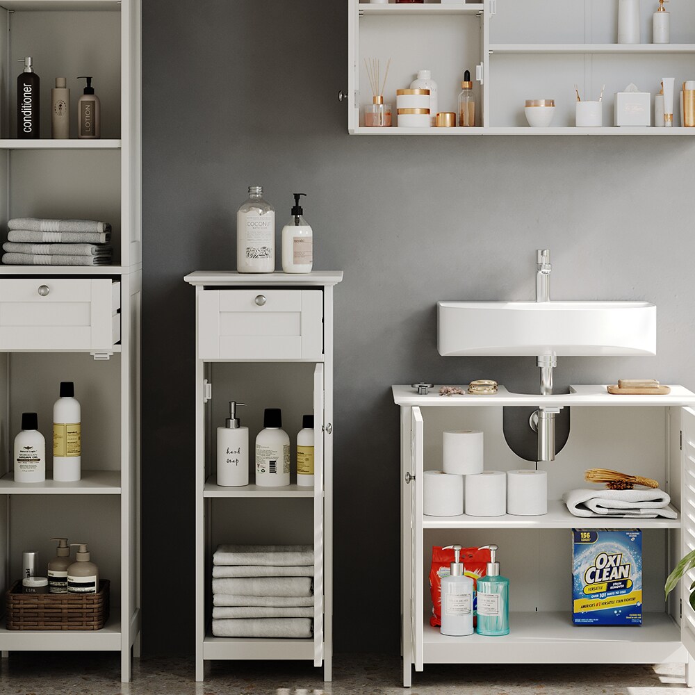 Vicco Badmöbel-Set Riad, Weiß, Badezimmer, moderne Badserie, Lamellen-Front, Waschtischunterschrank, Spiegelschrank, Midischrank, Hochschrank
