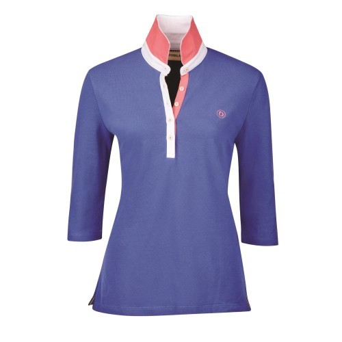 Camisa polo feminina Nora de manga 3/4 para montaria, azul marinho