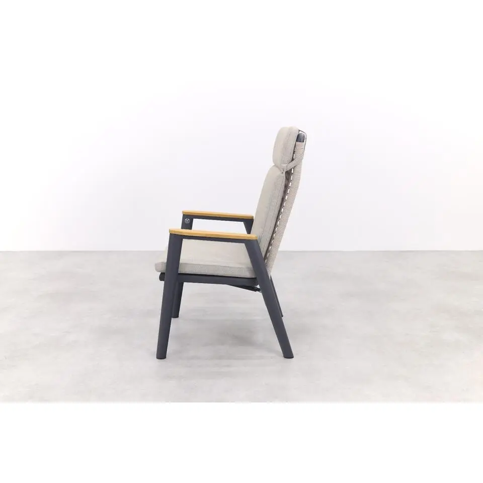 VDG Solaro verstelbare dining tuinstoel - light rope / teak arm