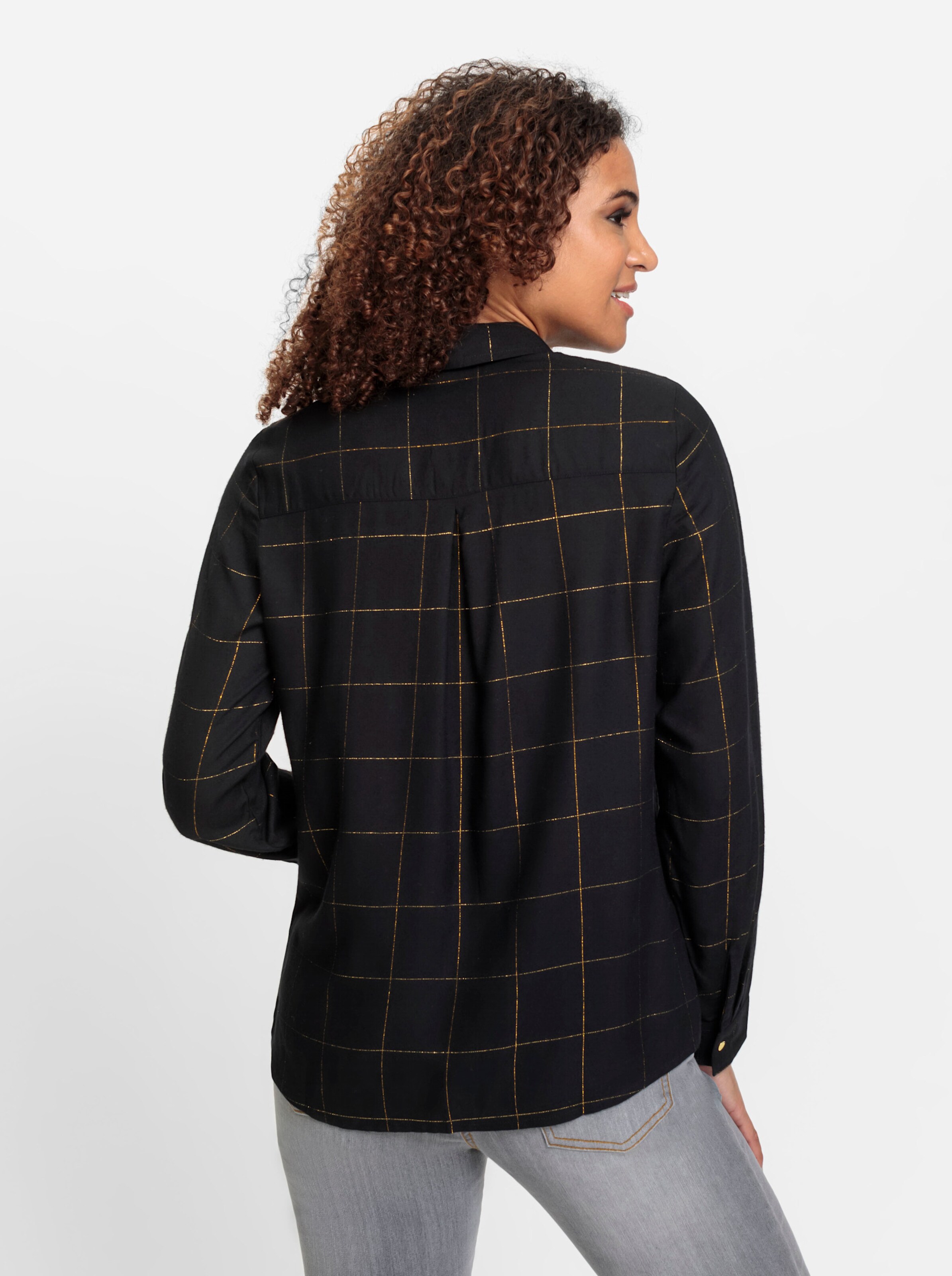 Bluse in schwarz-goldfarben-kariert