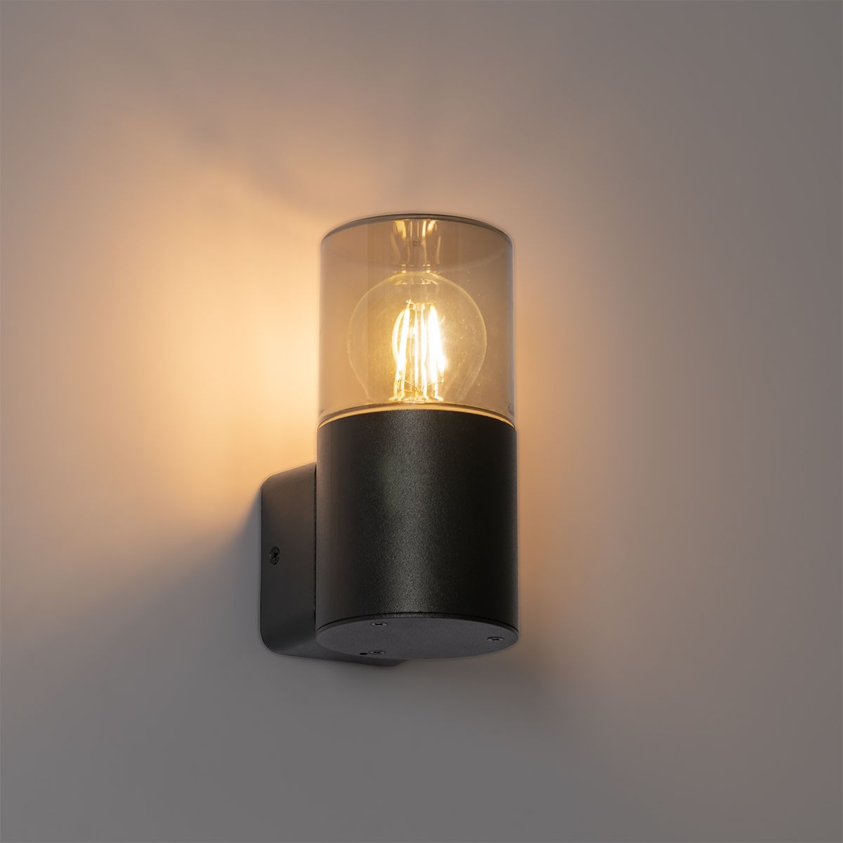 Moderne buiten wandlamp zwart met smoke kap IP44 - Odense