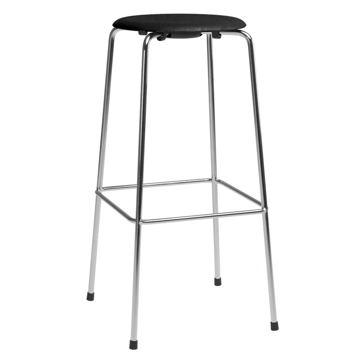 Fritz Hansen - High Dot Barhocker H 76 cm, Furnier Esche schwarz / Untergestell Chrom (4 Beine)