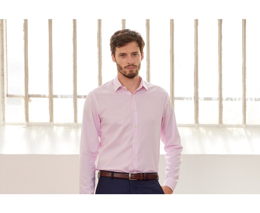 Chemise twill Blanche à carreaux Rose Clair homme  - MARTINIEN