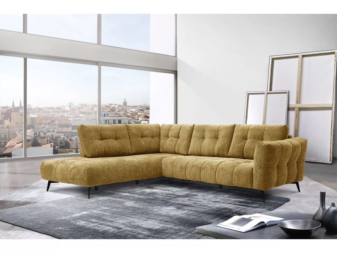 Canapé d'angle gauche 5 places tissu jaune