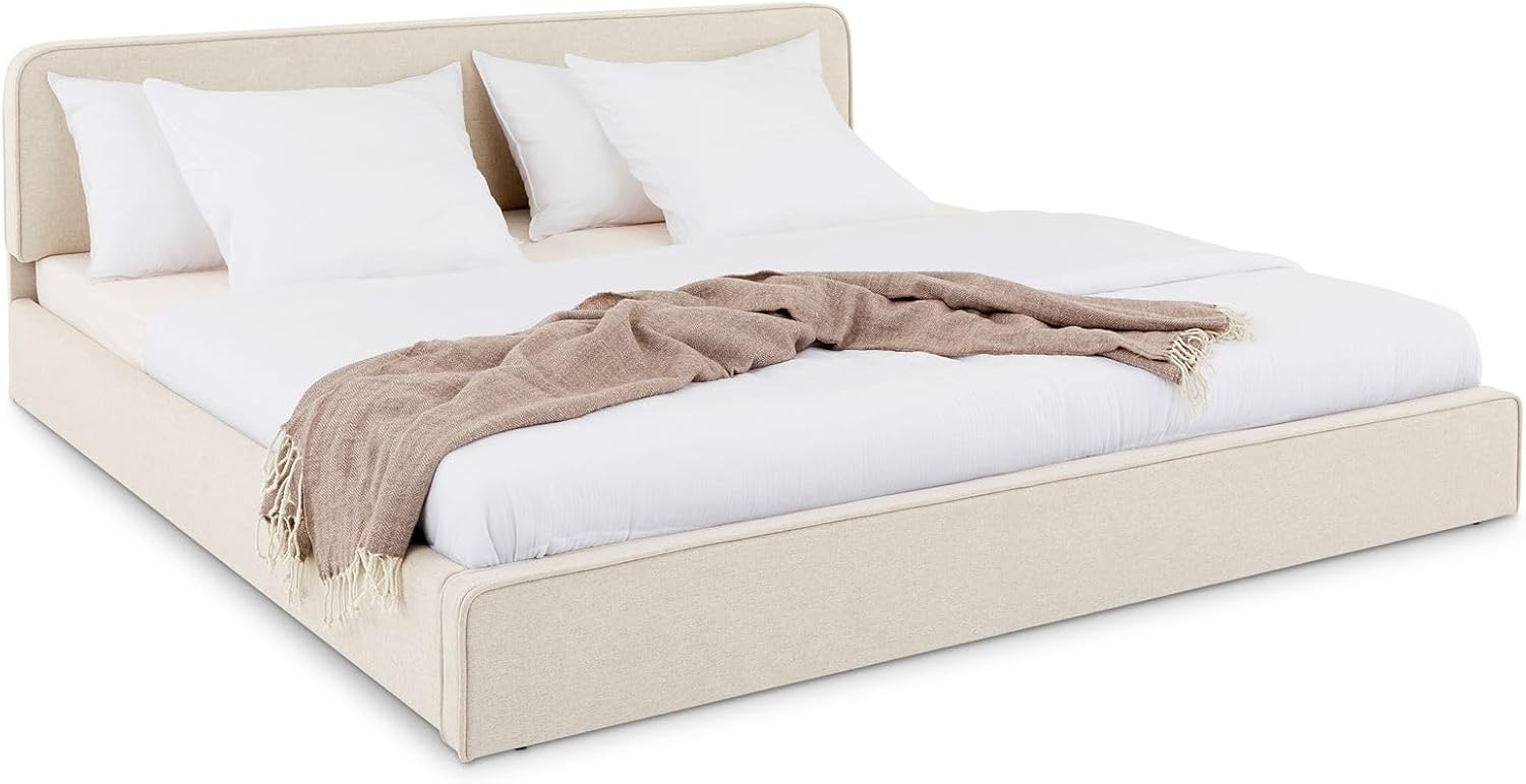 LATINI Polsterbett mit höhenverstellbarem Kopfteil, 180x200 cm, Beige - Doppelbett inklusive Lattenrost, ideal für zwei Personen, Bettgestell stabil und bequem, modernes Design für jedes Schlafzimmer
