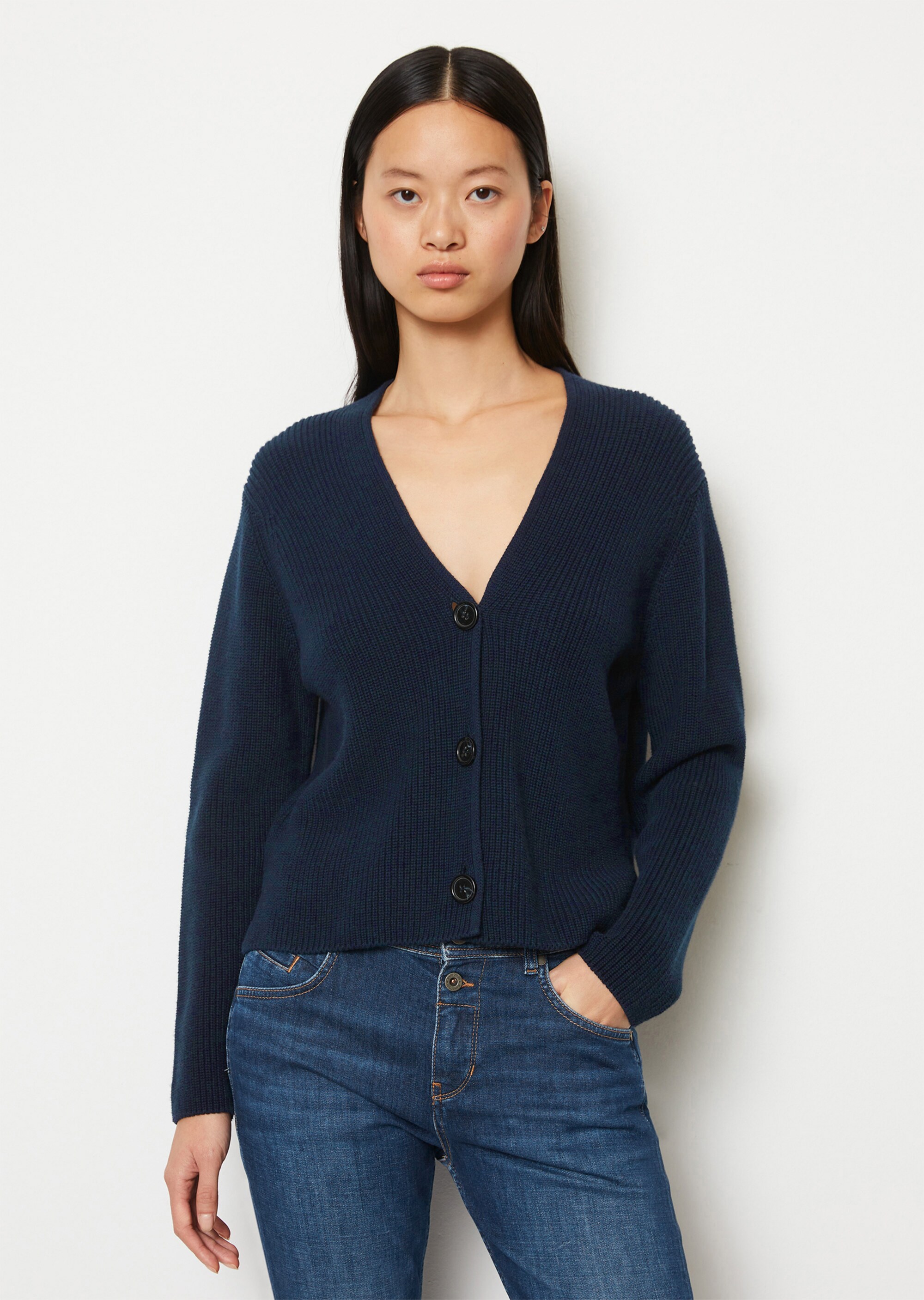 V-Neck-Cardigan relaxed cropped aus Heavy-Weight-Organic-Cotton