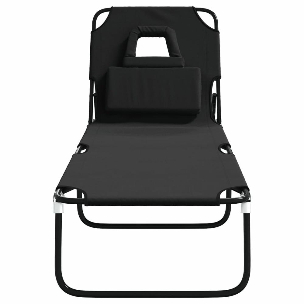 Chaise longue pliante noir tissu oxford acier enduit de poudre