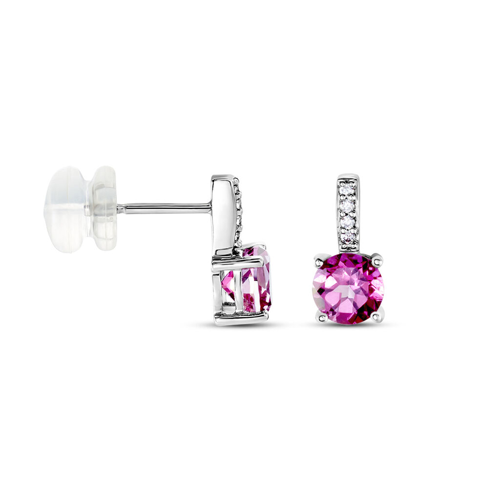 Boucles D'oreilles Puces Noora Or Blanc Topaze Rose Oxyde De Zirconium