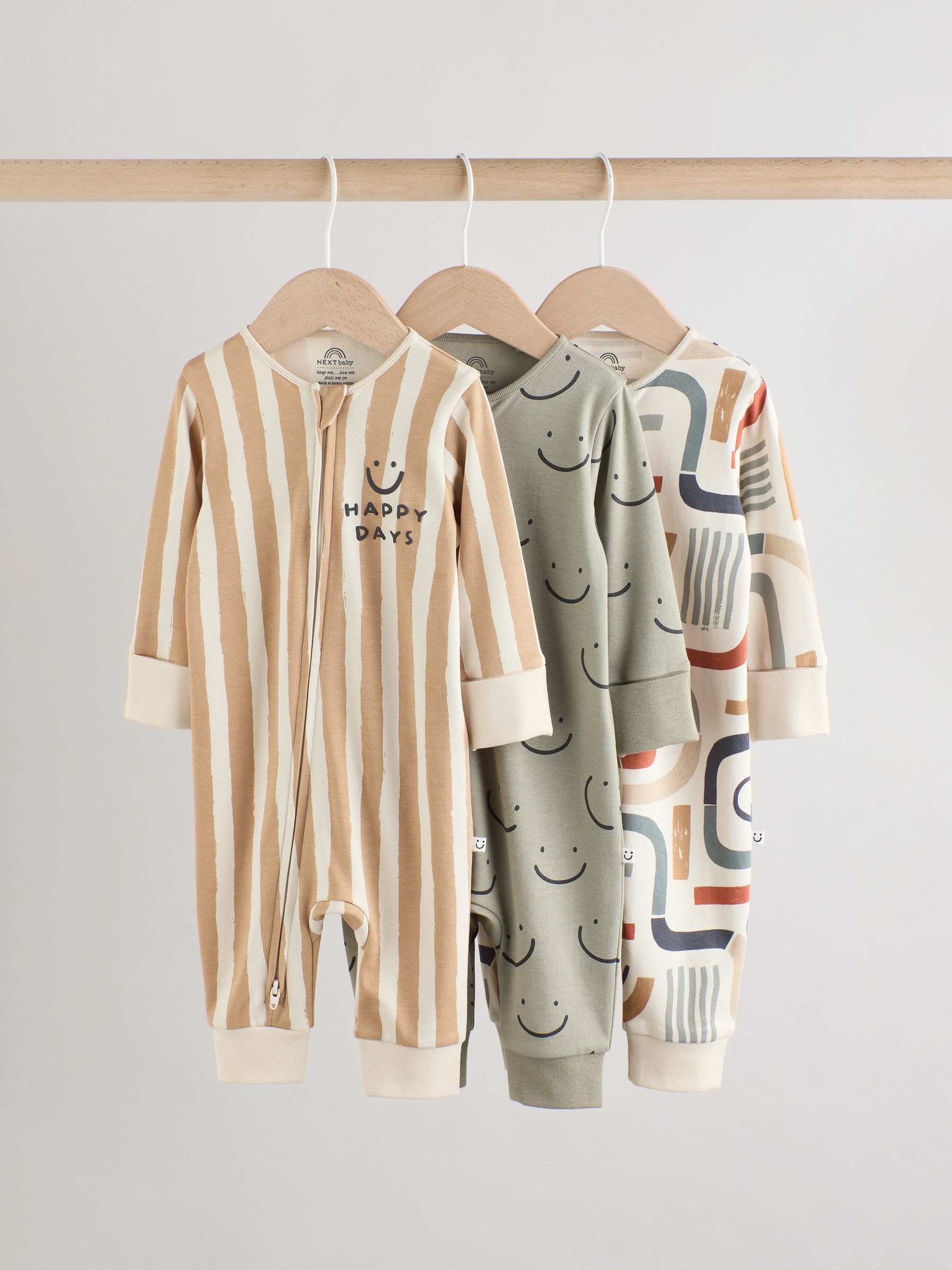 Olijfgroen - Set van 3 babypyjama's (0-3jr)