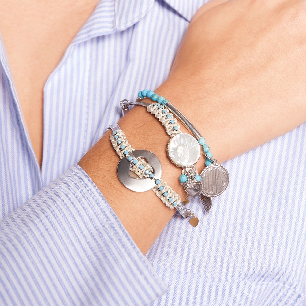 Bracelet cœur Ibiza - Métal argenté, cristal & howlite