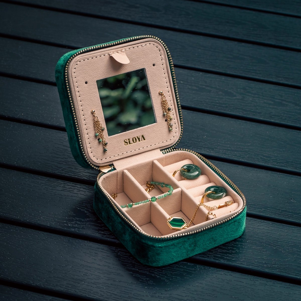 Boîte à bijoux velours vert émeraude