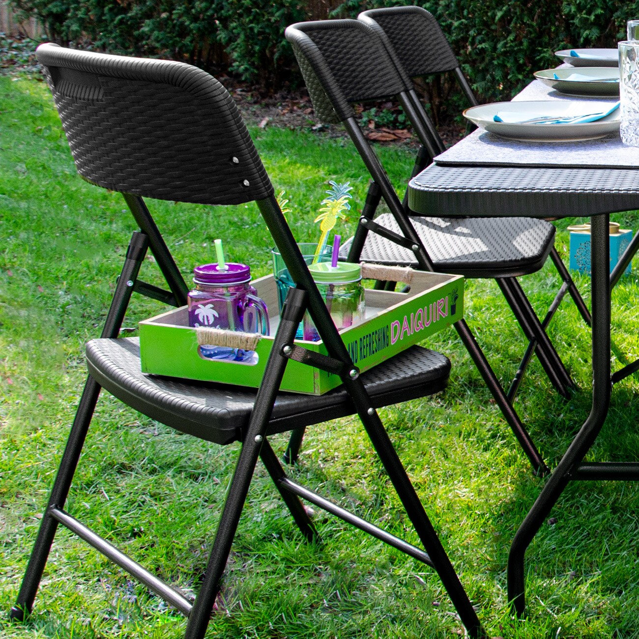 6 Klappstühle bis 150kg - 50x46x83,5 Balkonstuhl - Gartenstuhl in Rattan-Optik