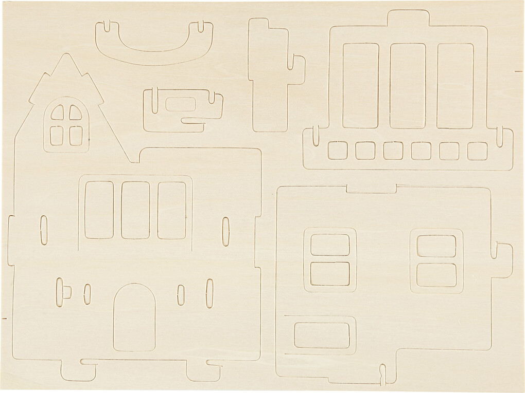 3D Træ Puslespil - Hus Med Altan - 15,8X17,5X19,5 CM