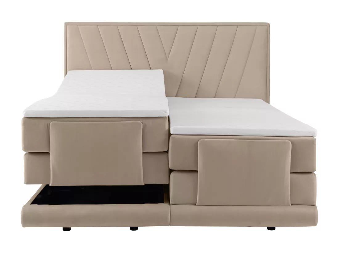 Ensemble complet boxspring tête de lit + sommiers relaxation électrique + matelas + surmatelas - 2 x 90 x 200 cm - Velours - Beige - LUMONI de YSMÉE
