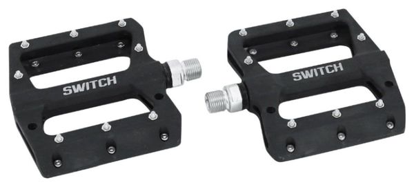 PEDALE VTT DESCENTE - BMX SWITCH JUMP NOIR RESINE FILETAGE 9-16 AVEC PICOTS ARGENT (PAIRE)