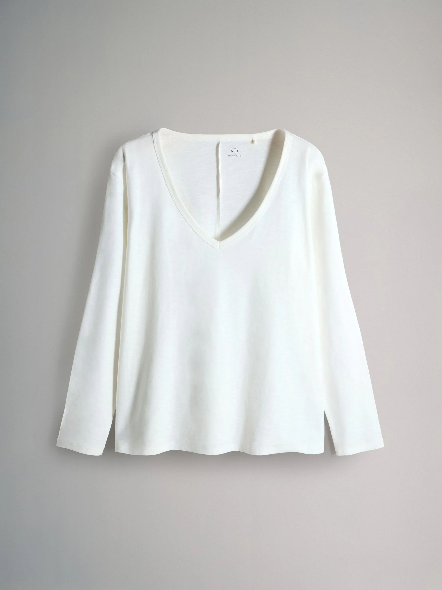 Navy/Khaki/Cream - The Set 3 Pack 100% Cotton Slub Deep V-Neck Long Sleeve Tops