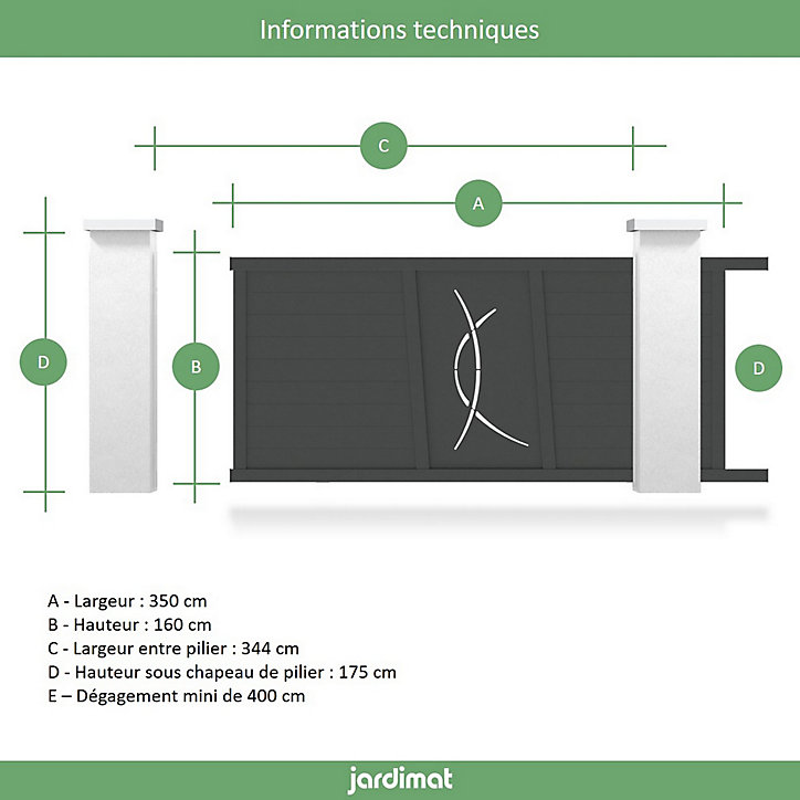 Portail Jardimat coulissant aluminium Lausanne noir 2100 - 350 x h.160 cm