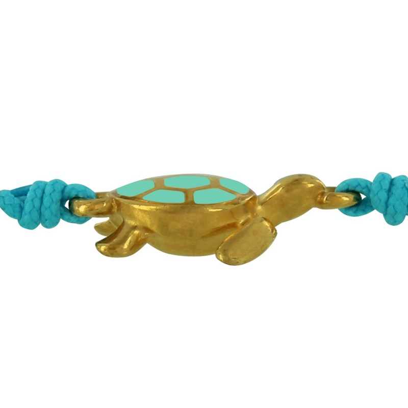 Bracelet Lien Laiton Doré Tortue Émaillé Turquoise - Vert kaki