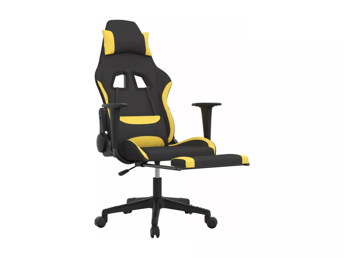 Chaise de jeu de massage avec repose-pied Noir et jaune Tissu