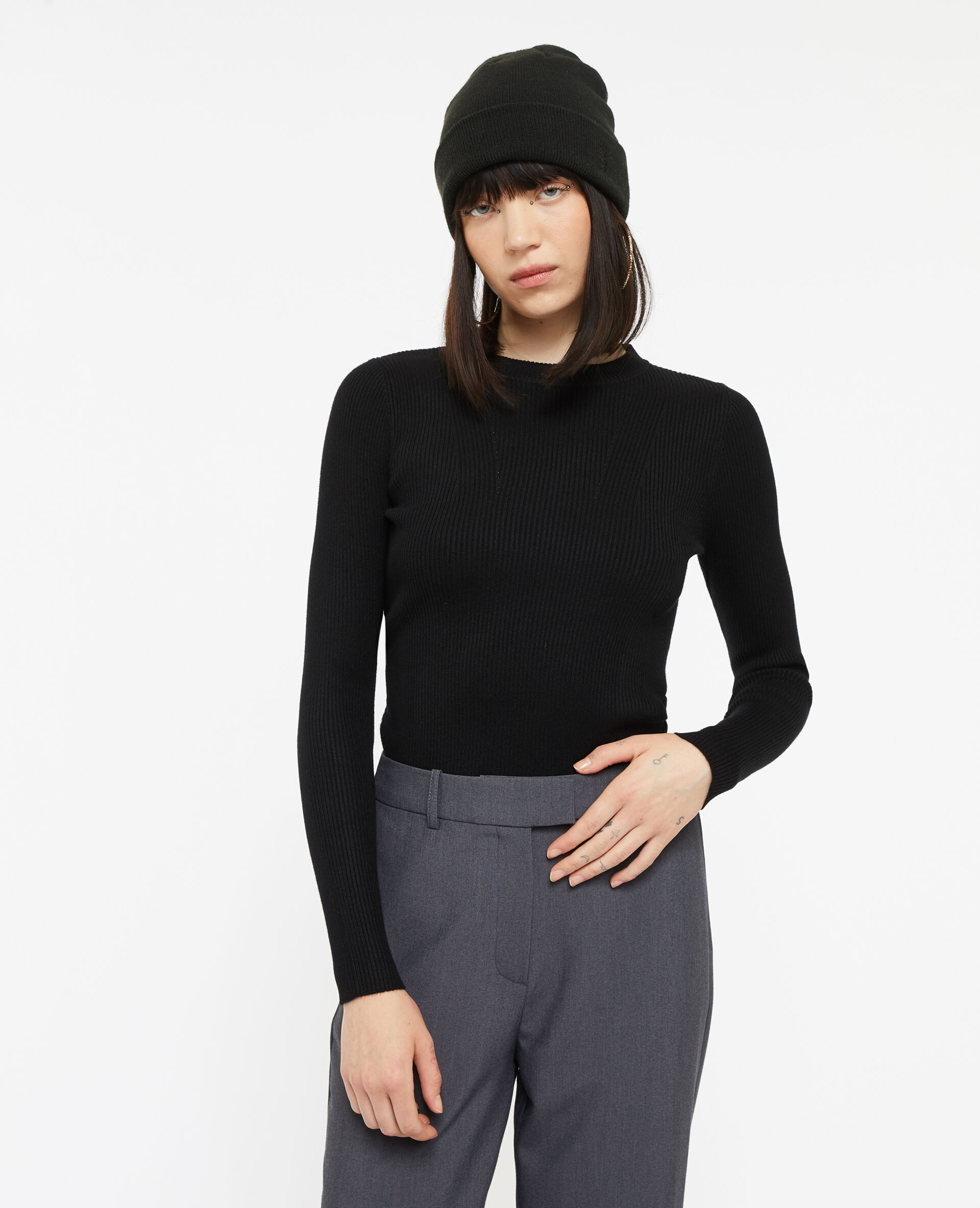 Pull en maille col rond - Noir