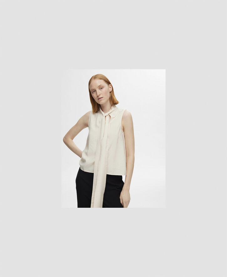 Selected Femme SLFCADEN SL TIE NECK TOP EX Birch