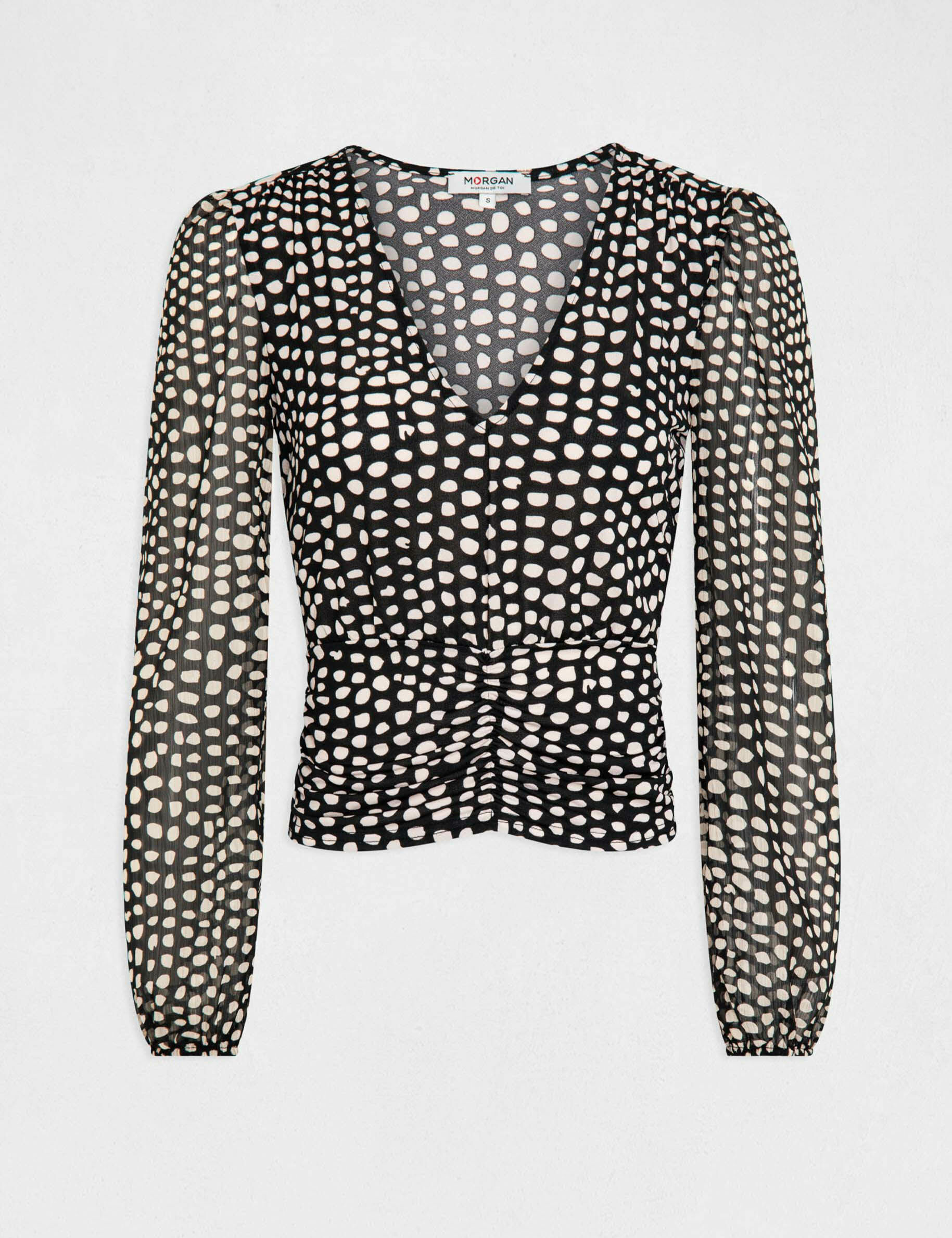T-shirt manches longues imprimé à pois noir femme - noir