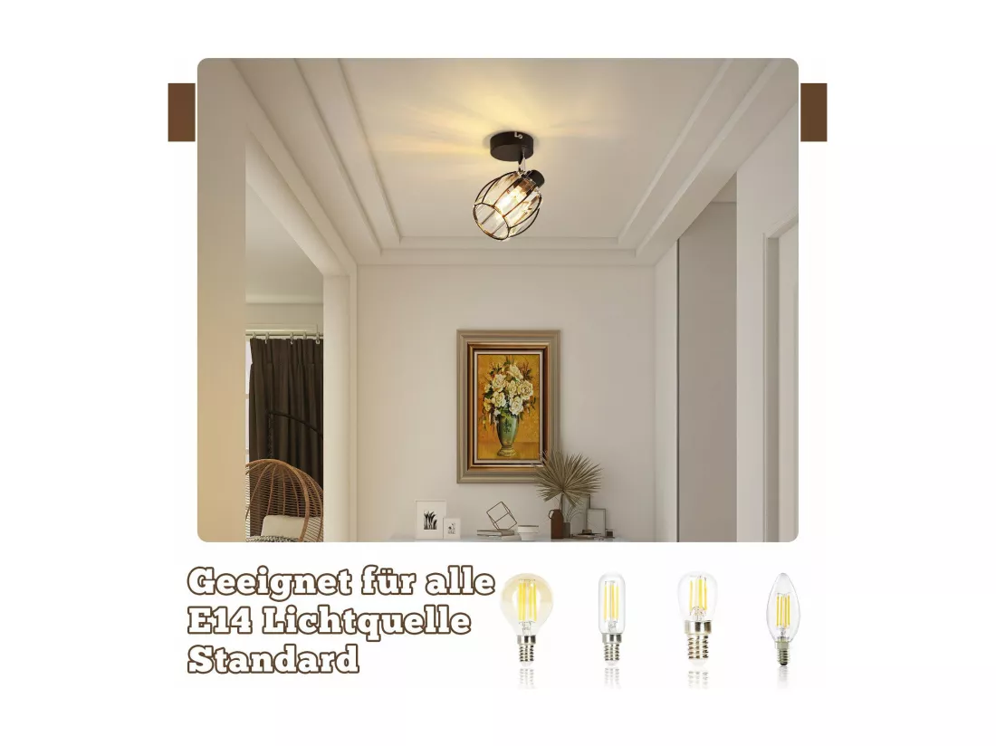 Spot De Plafond En Cristal Noir Vintage E14 Pour Couloir 350° Orientable Industriel Interchangeable
