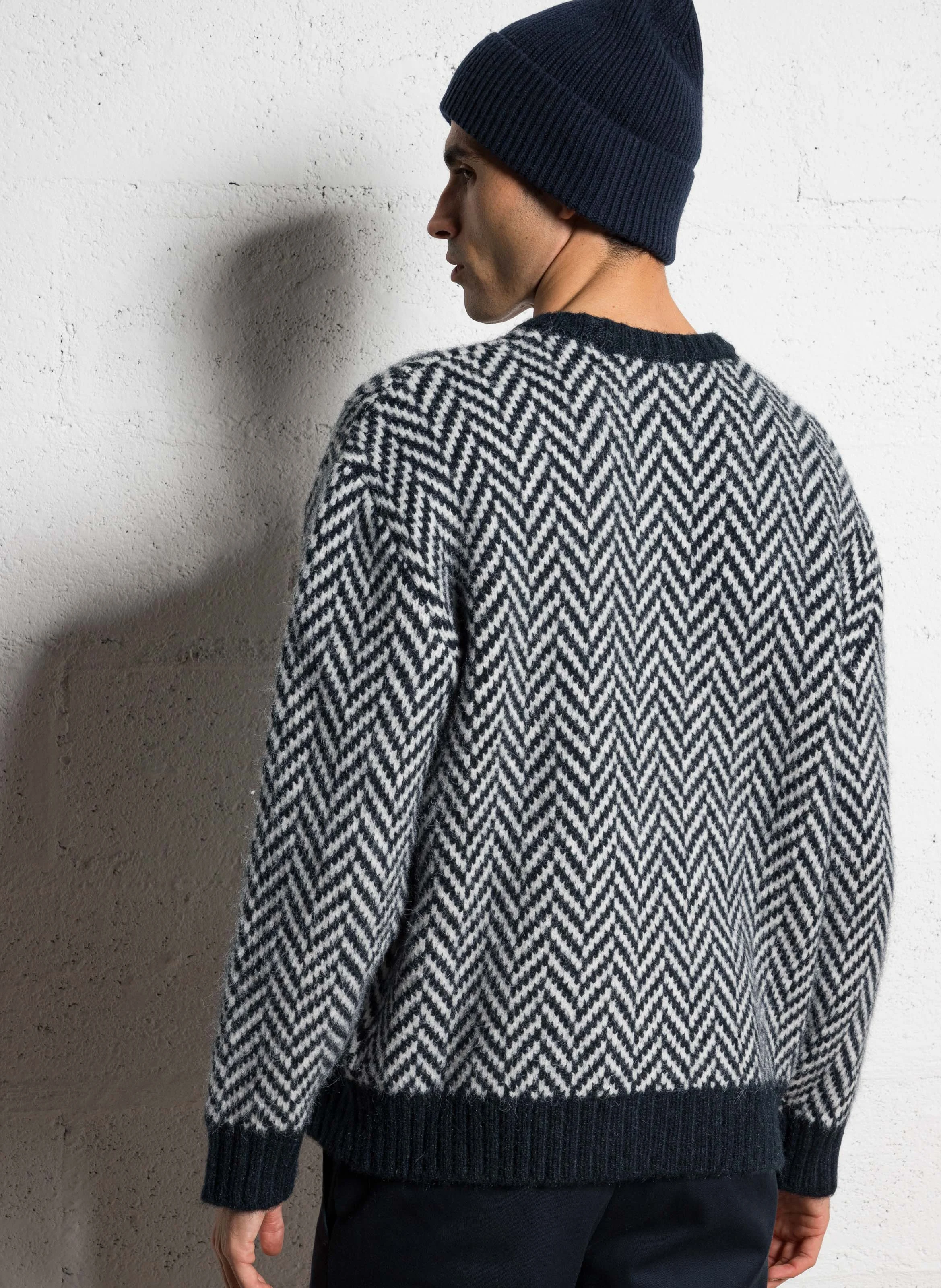 ATHENS HERRINGBONE - Pull ample imprimé | Bleu