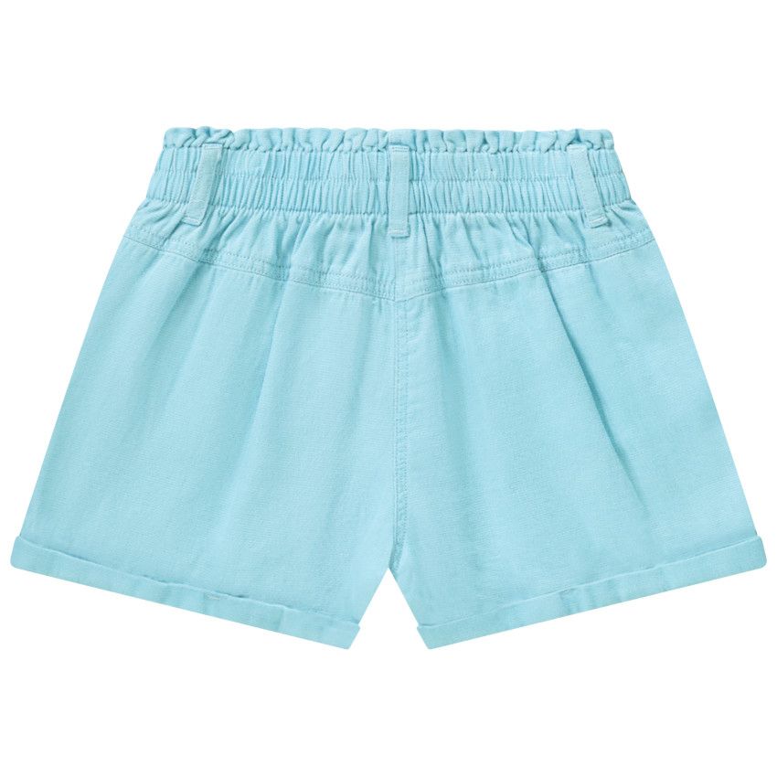 Short taille haute uni en coton fantaisie pour fille - Bleu