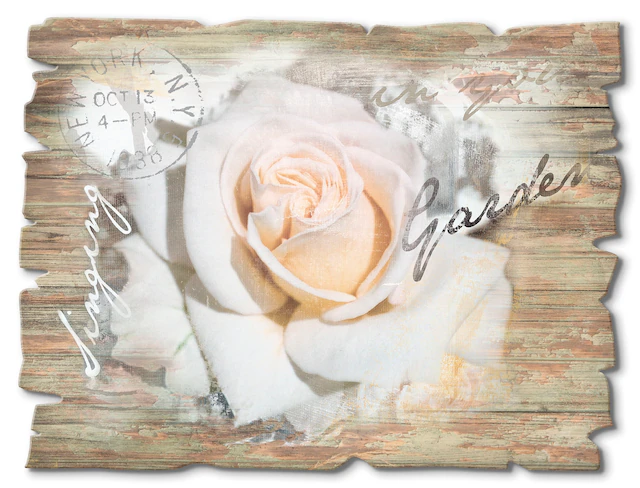 Artland Holzbild »In Buchstaben - Rose« Blumen 1 Stk. tlg.