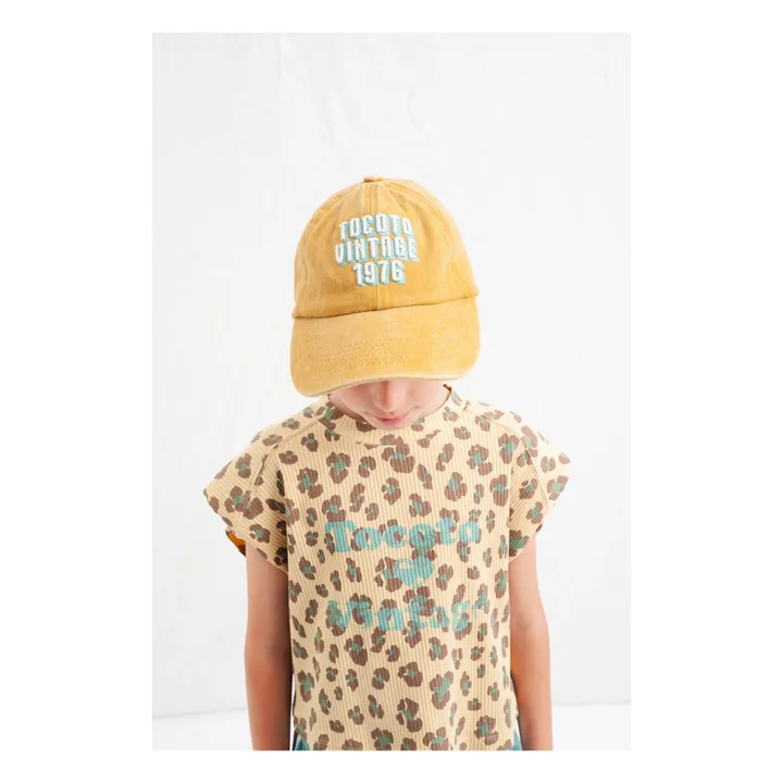 Tocoto Vintage T-Shirt Sans Manches Côtelé Léopard | Jaune