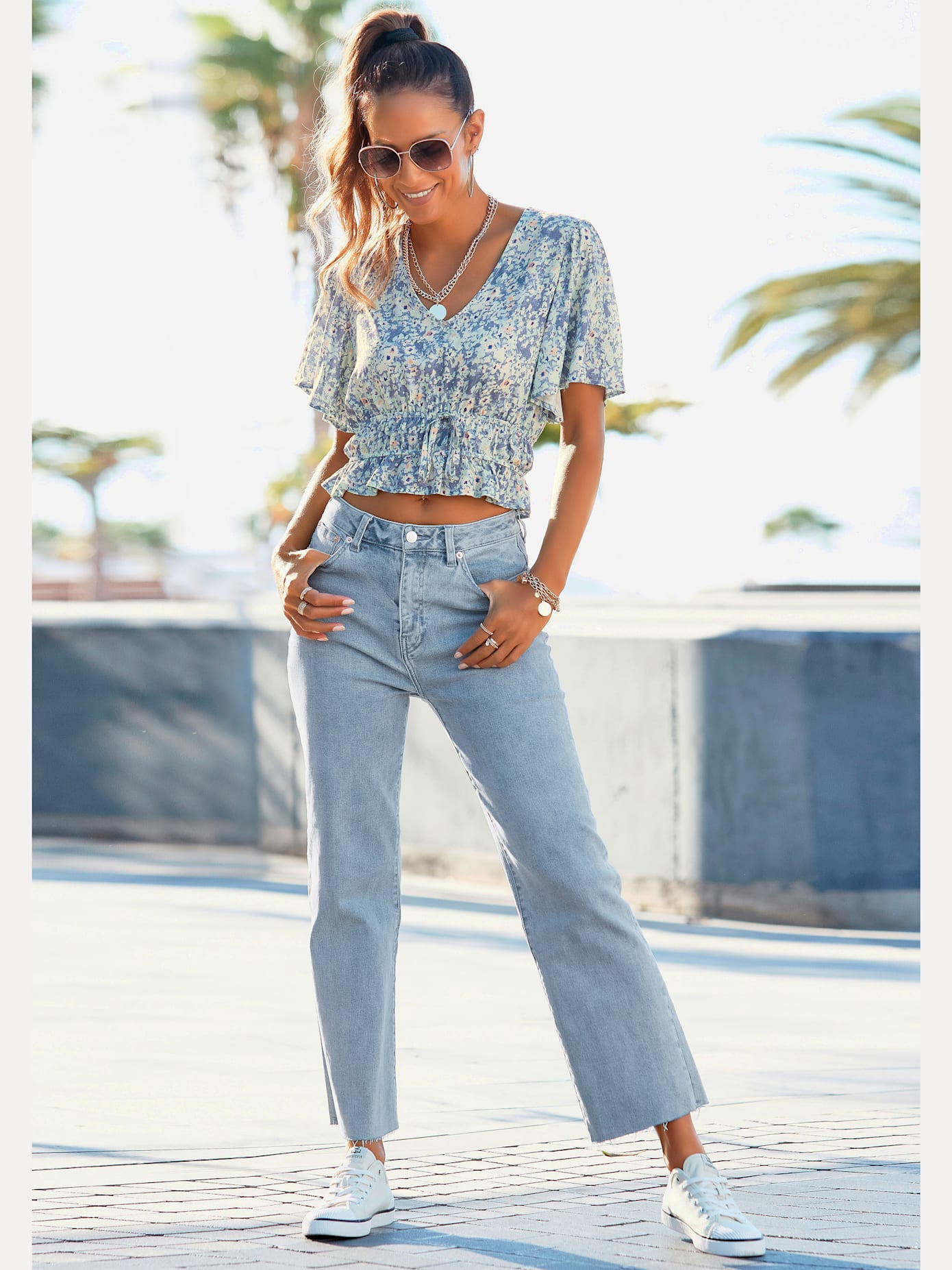 Jean large longueur 7/8 tendance, jambes évasées