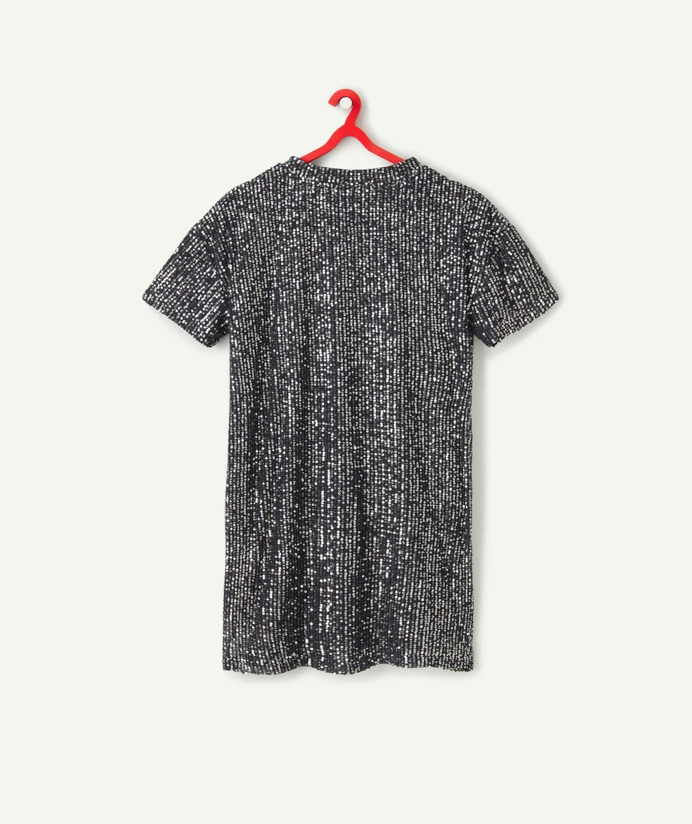 ROBE COURTE FILLE BLEU MARINE À PAILLETTES COULEUR ARGENTÉES