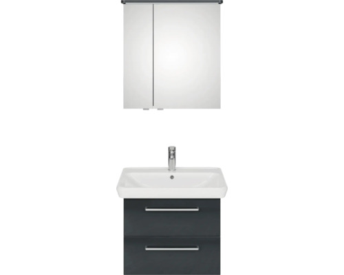Pelipal Sunline 105 badkamermeubelset (B x H x D 69 x 200 x 48,5 cm), antraciete fronten, met keramische wastafel, badmeubel en spiegelkast met LED-verlichting