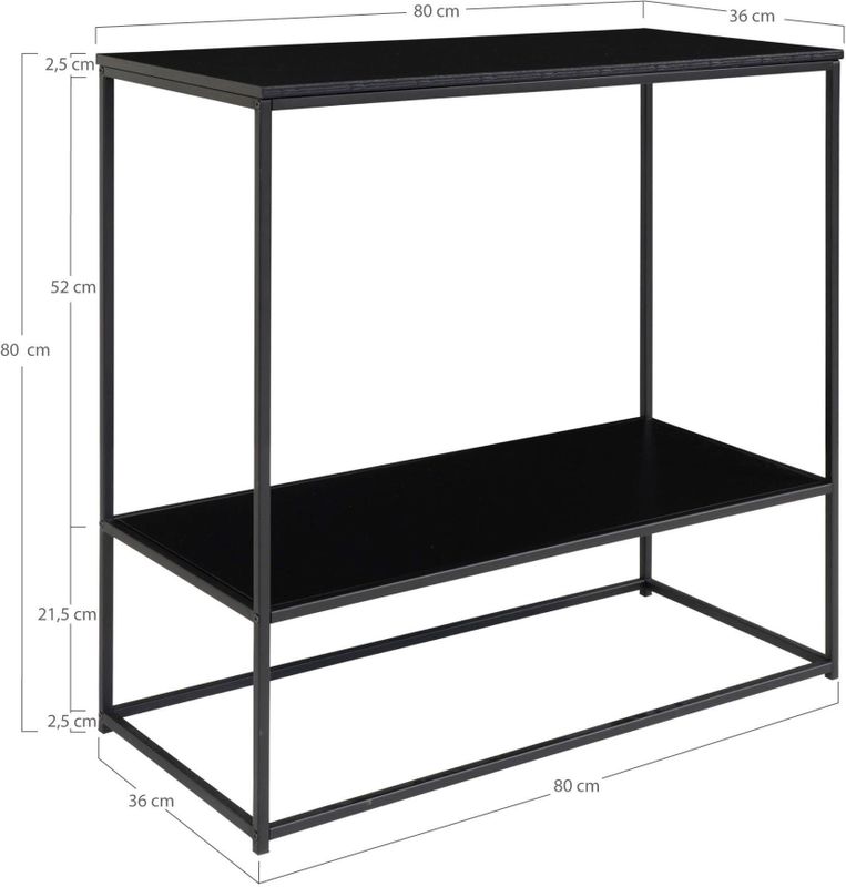 House Nordic - Sidetable Vita - Zwart - 80x36x80 cm - Staal en MDF