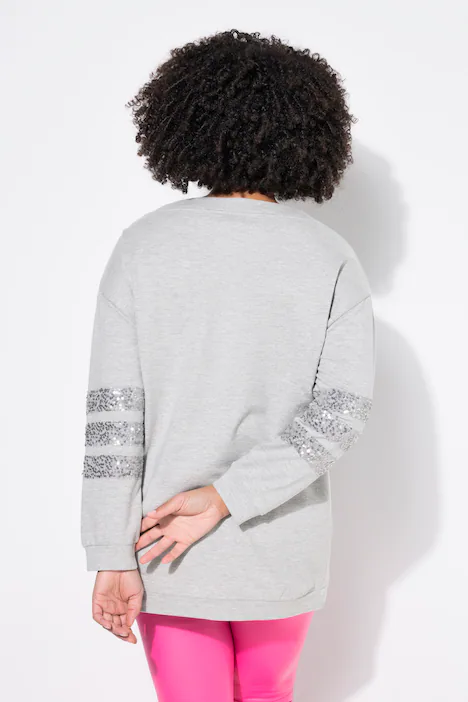 Sweatshirt, Loose Fit, CutOut, Pailletten, hellgrau mélange