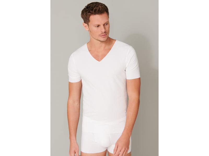 SCHIESSER T-Shirt Herren Laser Cut V-Ausschnitt, Weiss, L Weisses Kurzarmshirt für Herren